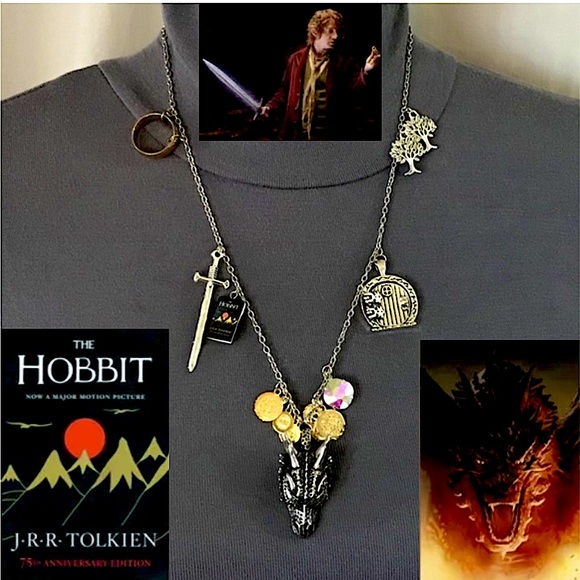 The Hobbit J. R. R. Tolkien Handmade Literature Necklace, Smaug Arkenstone Ring - Picture 1 of 16